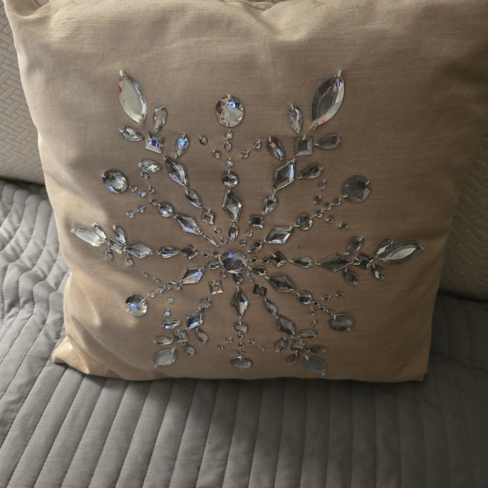 2 Embellished Snowflake Throw Pillows - Blush Beige